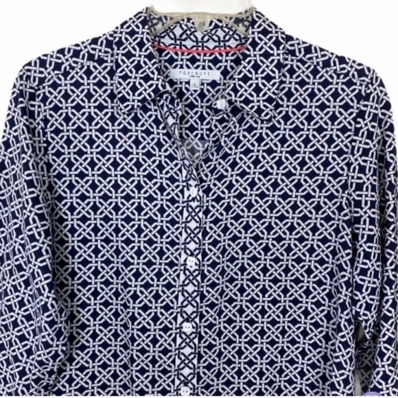 Foxcroft Women’s  Geometric Blue 3/4 Sleeves Shirt Color Size 8 - Picture 2 of 8